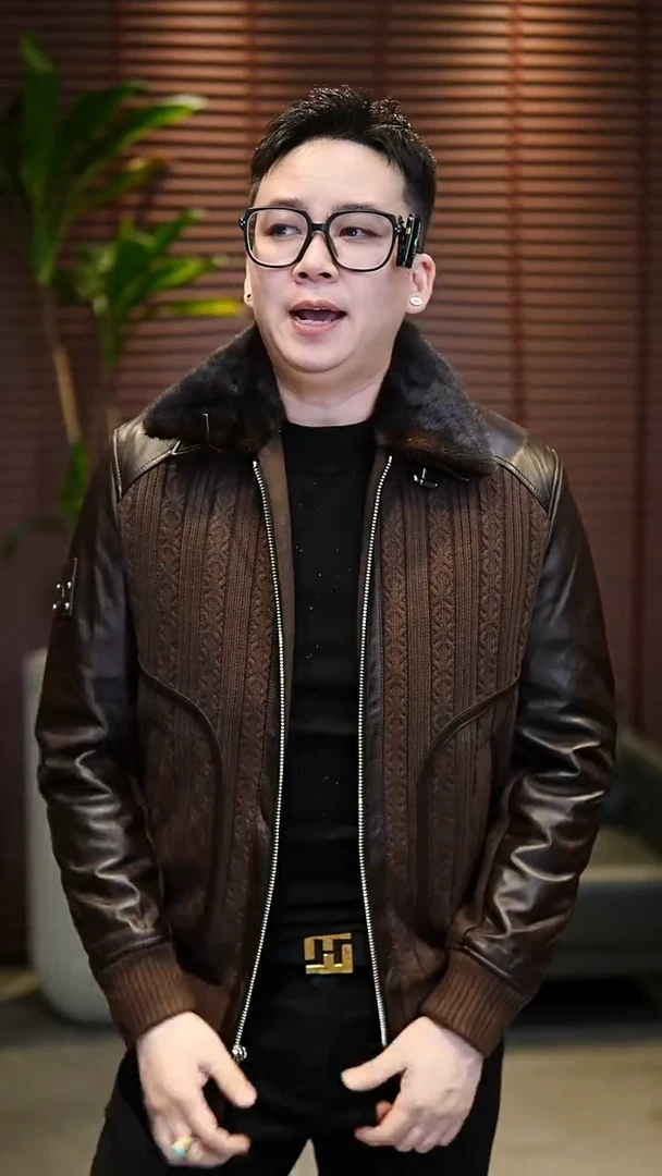 48码（110-130斤）水貂领拼皮鹅绒夹克