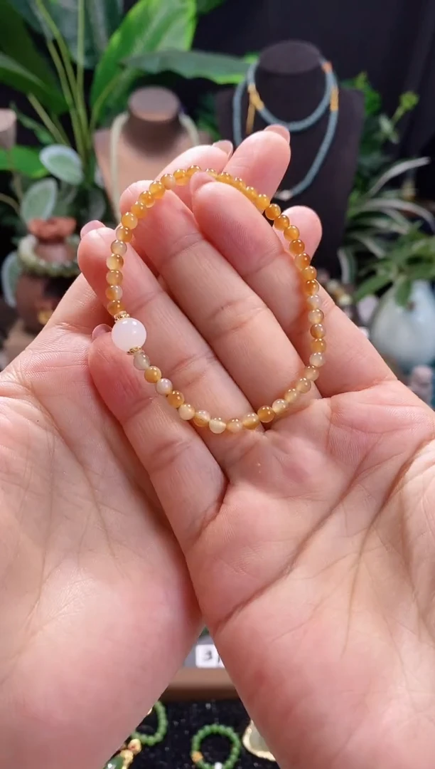 【闪购商品】和田玉（糖玉）手链未镶嵌精品4m新疆且末糖白配18k