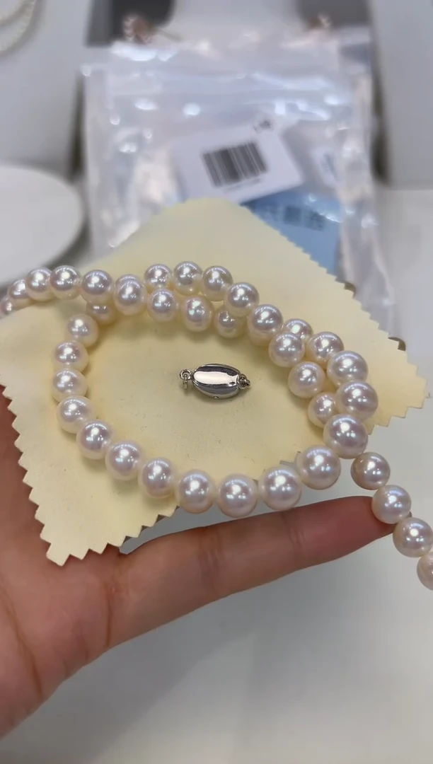 淡水珍珠银S925镶嵌颈饰8-9无核白珠项链