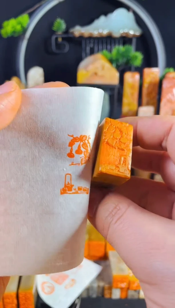 【闪购商品】老挝石印石手工篆刻《禅茶一味》1.5*3木纹