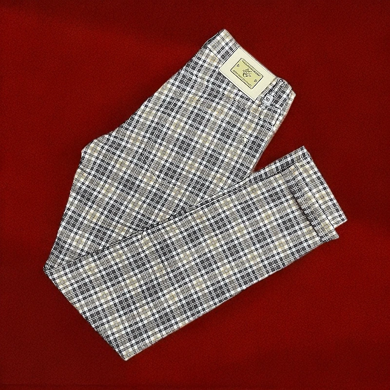 春夏薄款修身小直筒格纹休闲裤男士轻奢时尚经典透气格子裤底裤