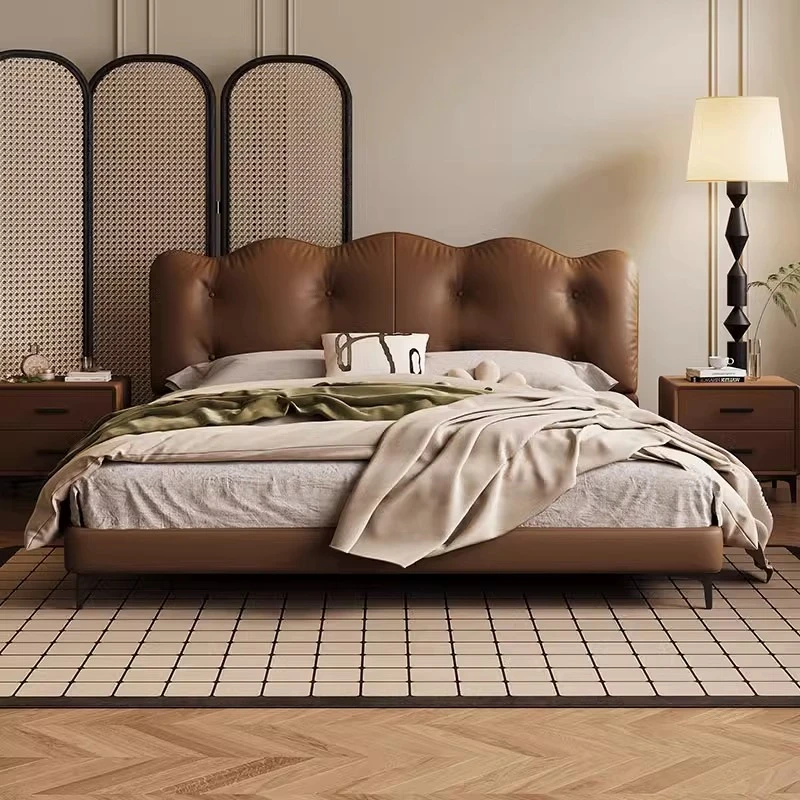 意式生态真皮床现代简约1.8米双人床主卧室北欧小户型床SJ009