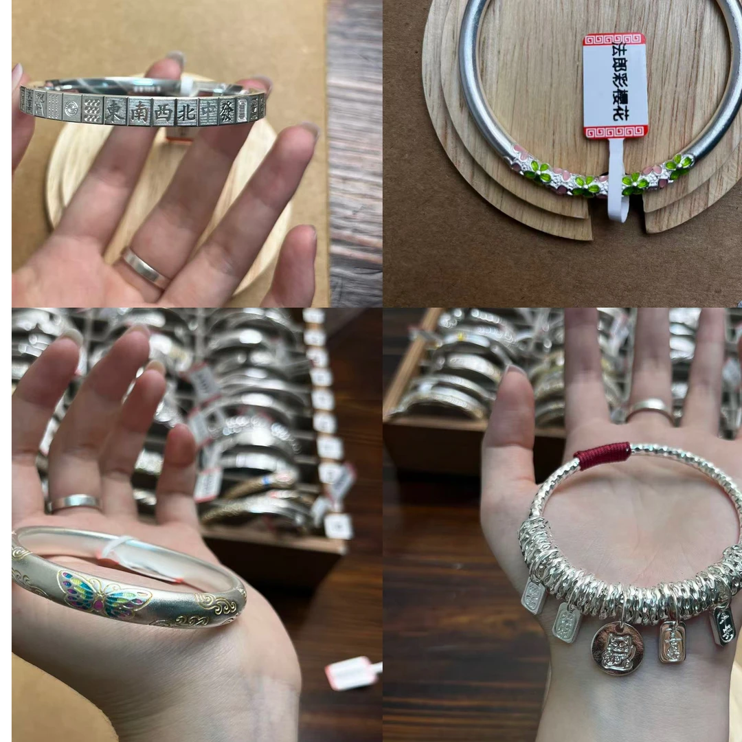 足银手镯 999.9精美手镯【YH】时尚饰品精美手镯百搭