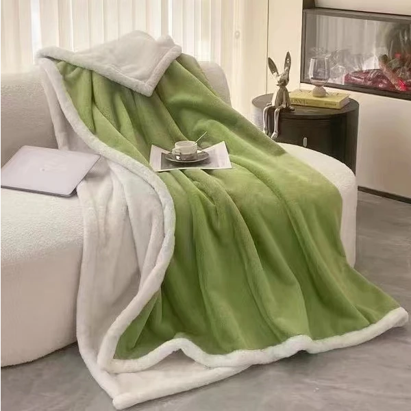 西柚子 150×200  绿色兔兔复合玉狐绒盖毯毛毯沙发毯卧室毯轻奢