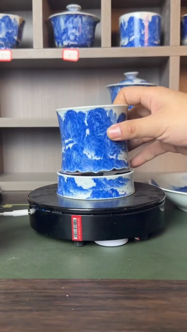 精工青花宋画山水杯子