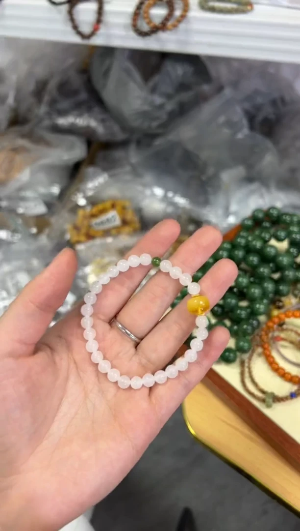 【闪购商品】和田玉手链未镶嵌羊脂白和田蜜蜡珠手链[0716]