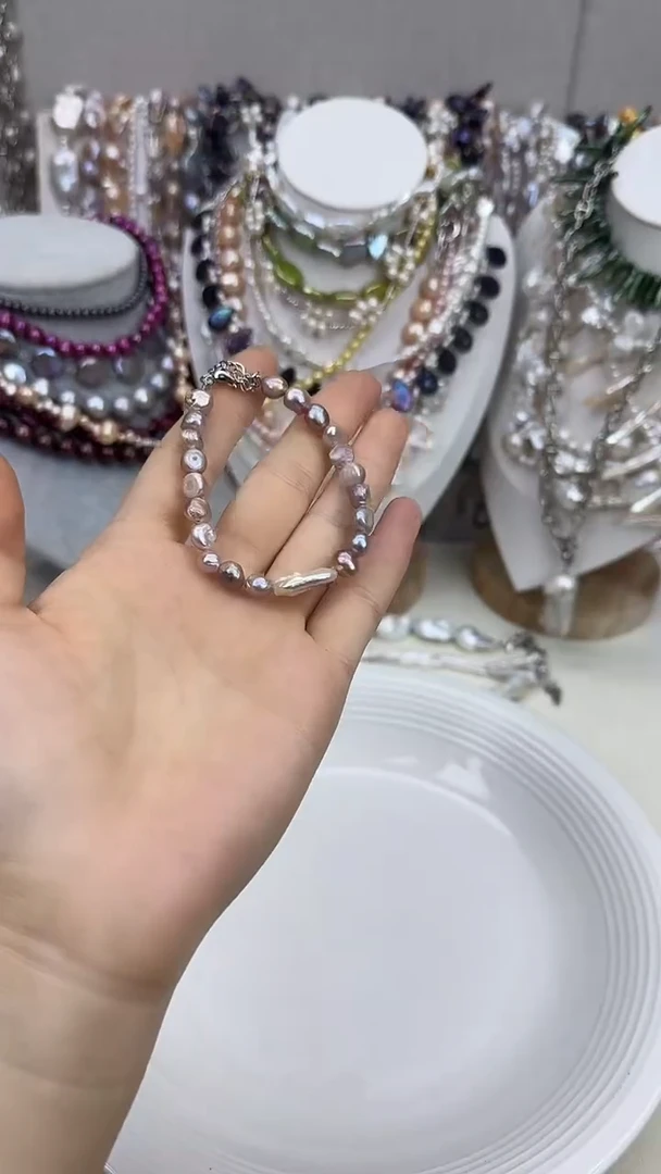 颈饰银S925镀金镶嵌淡水珍珠1