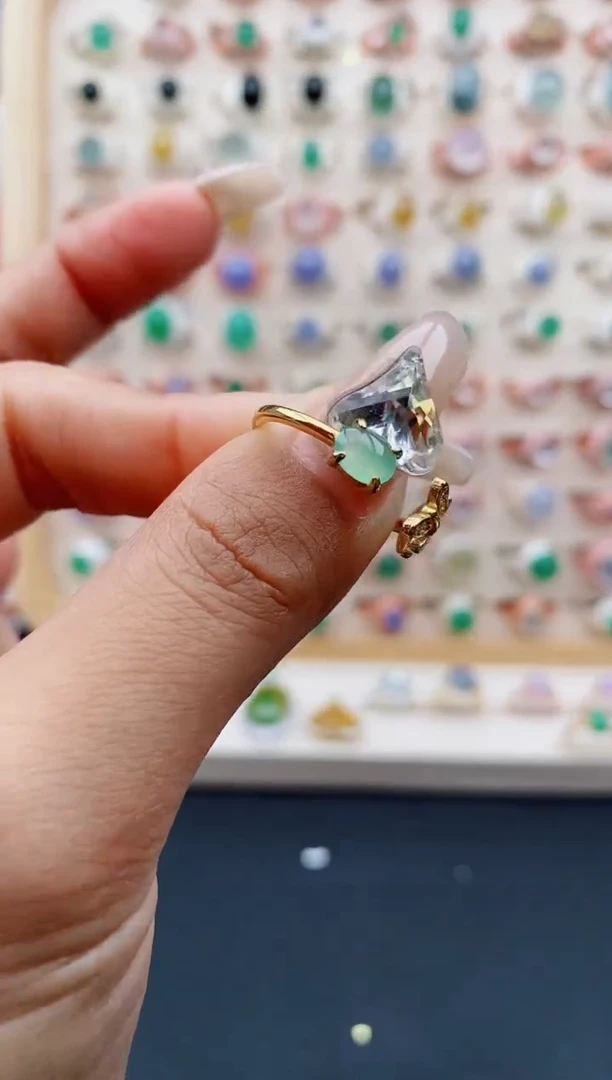 【闪购商品】翡翠戒指银S925镶嵌缅甸天然A货翡翠111  9+2