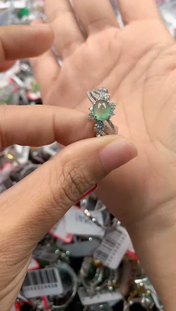 银S925镶嵌戒指翡翠222           3