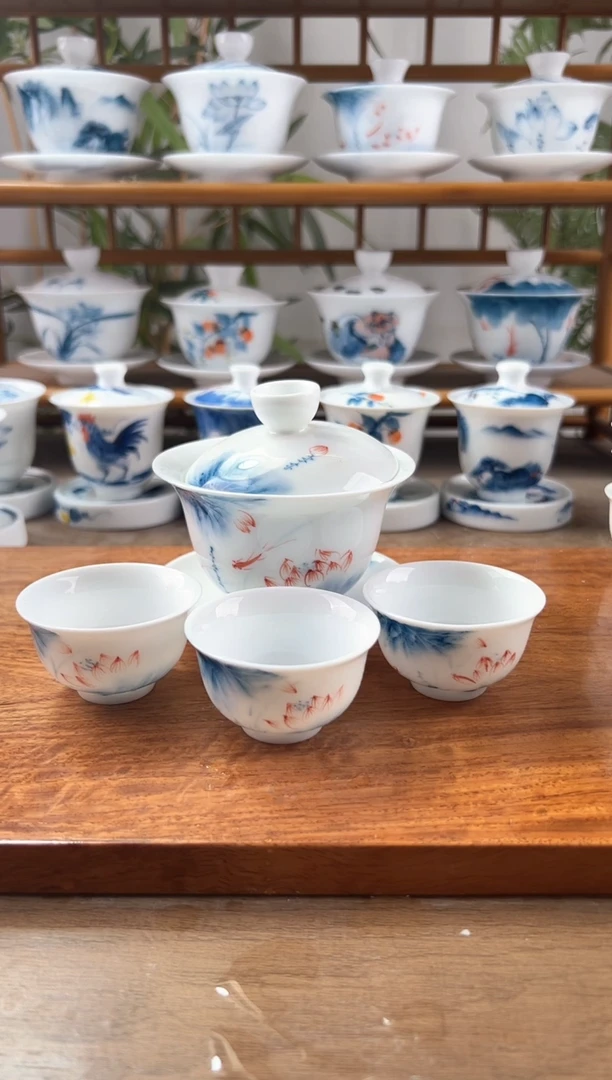 微瑕蓝莲150ml三才盖碗+小和顺杯4个
