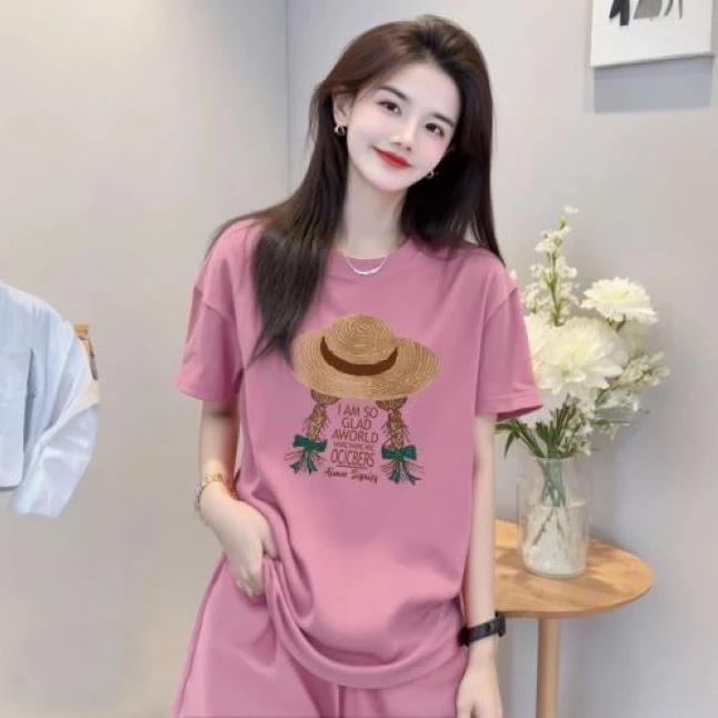 睡衣女夏款纯棉短袖短裤休闲韩版可外穿家居服套装（草帽女孩）