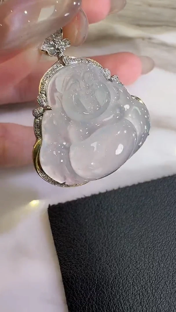 翡翠18K金镶嵌吊坠(不含链)【源头工厂】钻石镶嵌