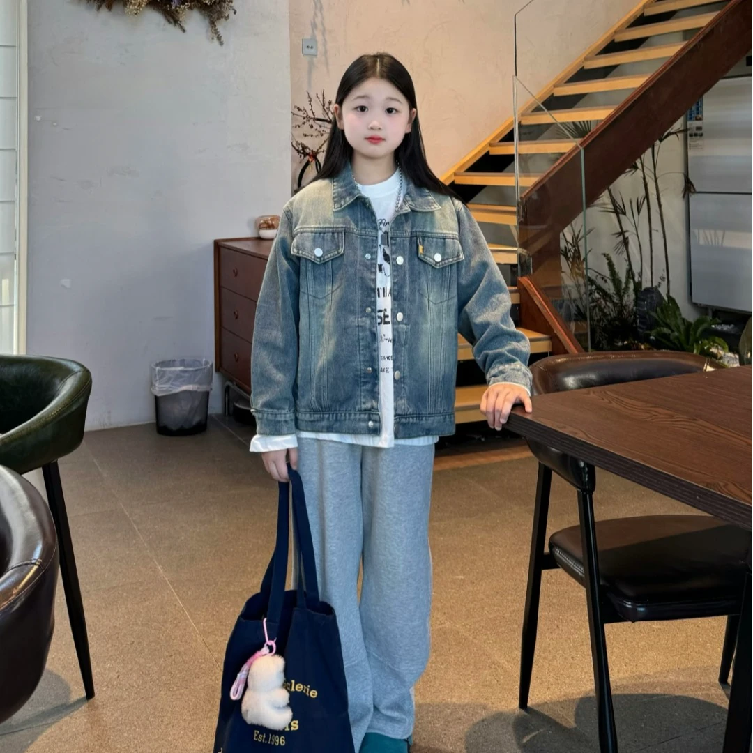 女童秋季牛仔外套2025新款中性款外套洋气美式风中大童秋装上衣潮
