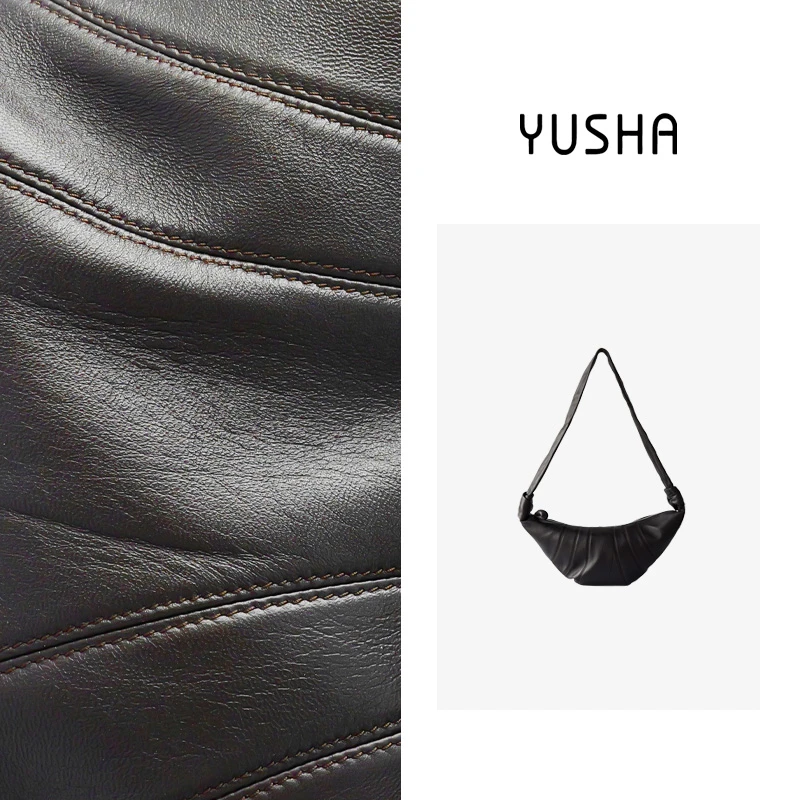 YUSHA/高档高版小号巧克力色绵羊皮牛角包-YS014