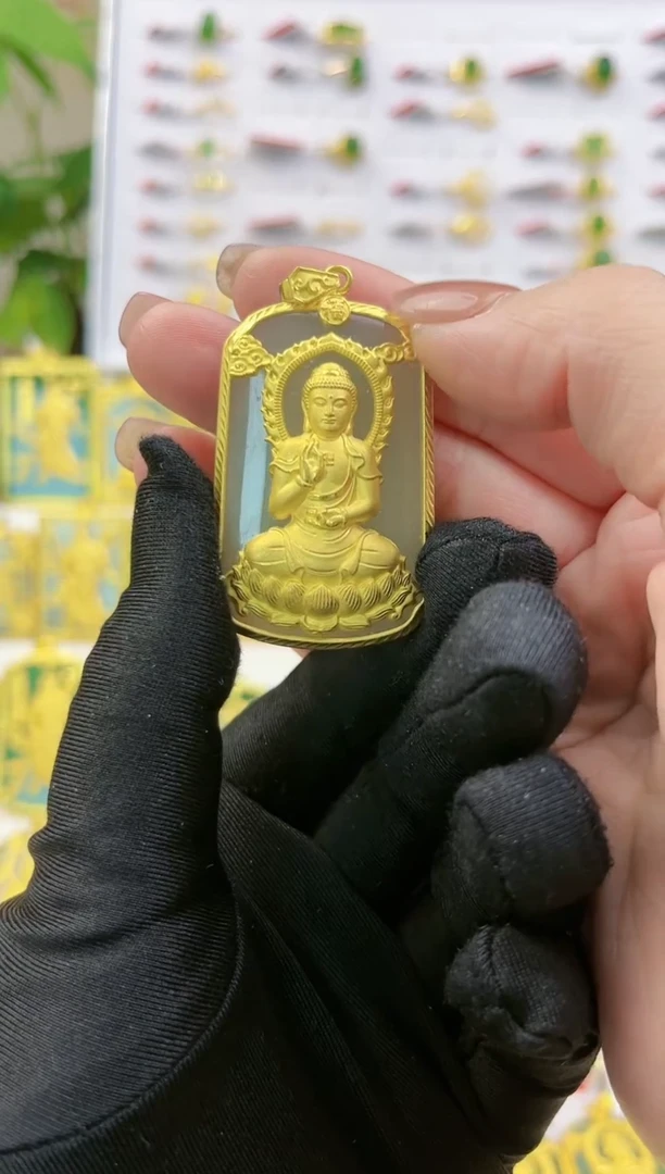 【闪购商品】和田玉吊坠(不含链)足金镶嵌黄金和田玉吊坠