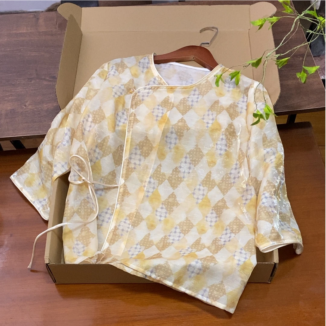 【黄格格】（袍式）新中式夏季显瘦上衣女 夏季七分袖女士外套上衣