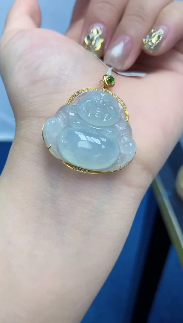 颈饰18K金镶嵌翡翠天然缅甸翡翠A货翡翠百元以上9元证书费自理