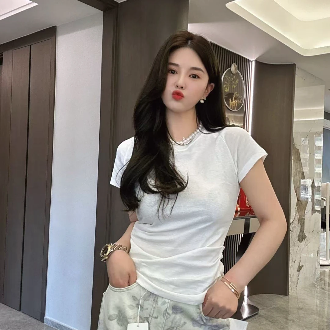 福利4.12号简约褶皱时尚百搭t上衣 （现货） 短袖显瘦休闲修身季