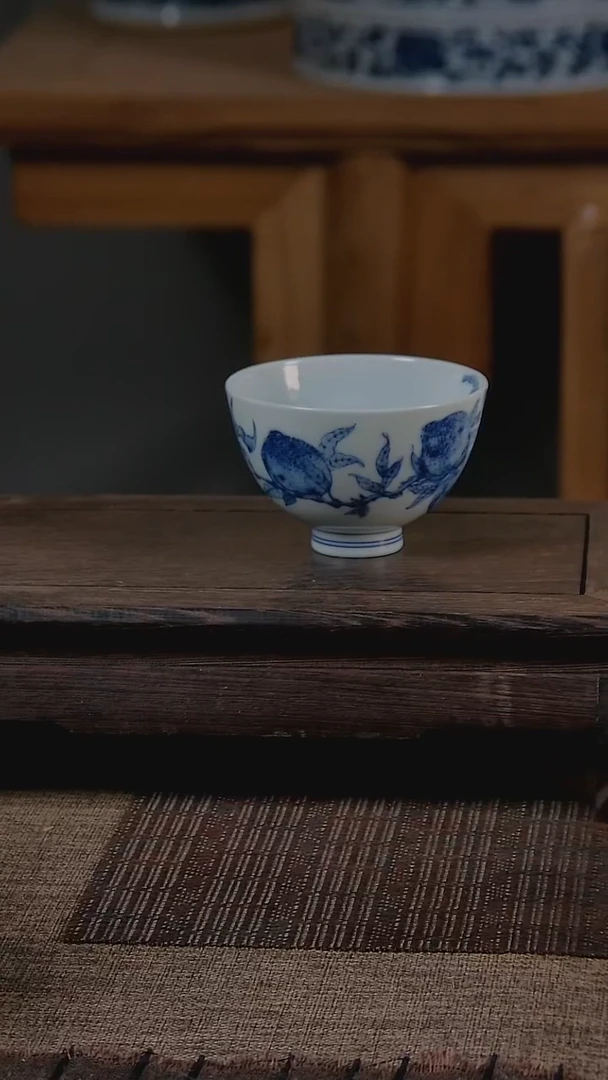 杯折葵非器手工手绘五桃五福鸡心杯