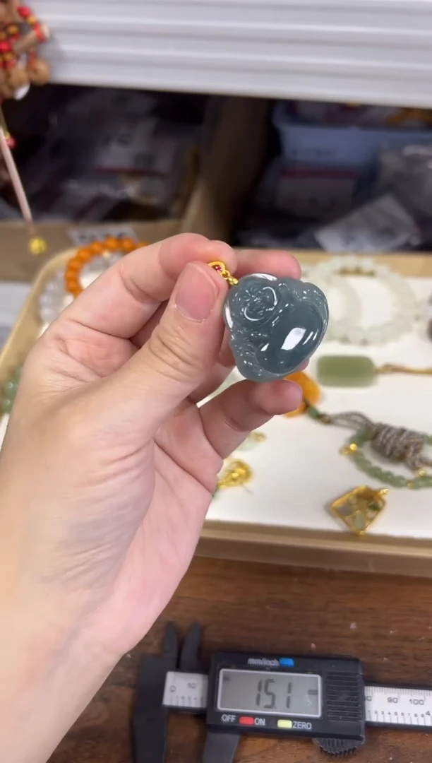 项链银S925镶嵌翡翠蓝水翡翠佛公银镶嵌款吊坠[0774]