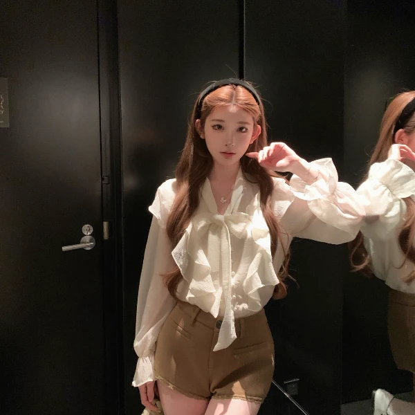 长袖系带衬衫蝴蝶荷叶边法式时尚蝴蝶结百搭上衣气质衬衣网红小众