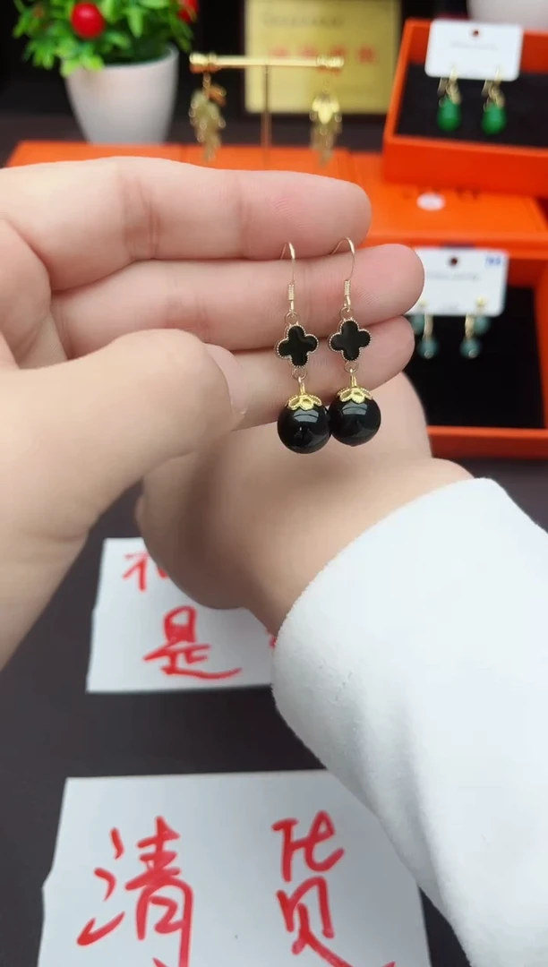 【闪购商品】黑曜岩耳饰银S925镶嵌204000