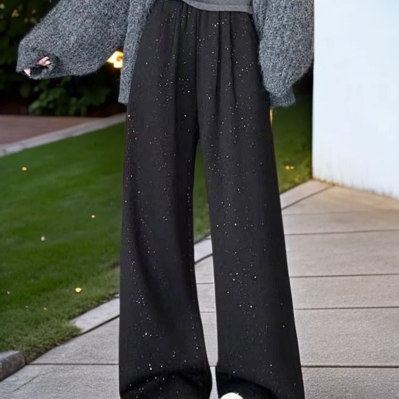 新款冬季加绒休闲直筒阔腿裤（1338）大码时尚气质网红拖地