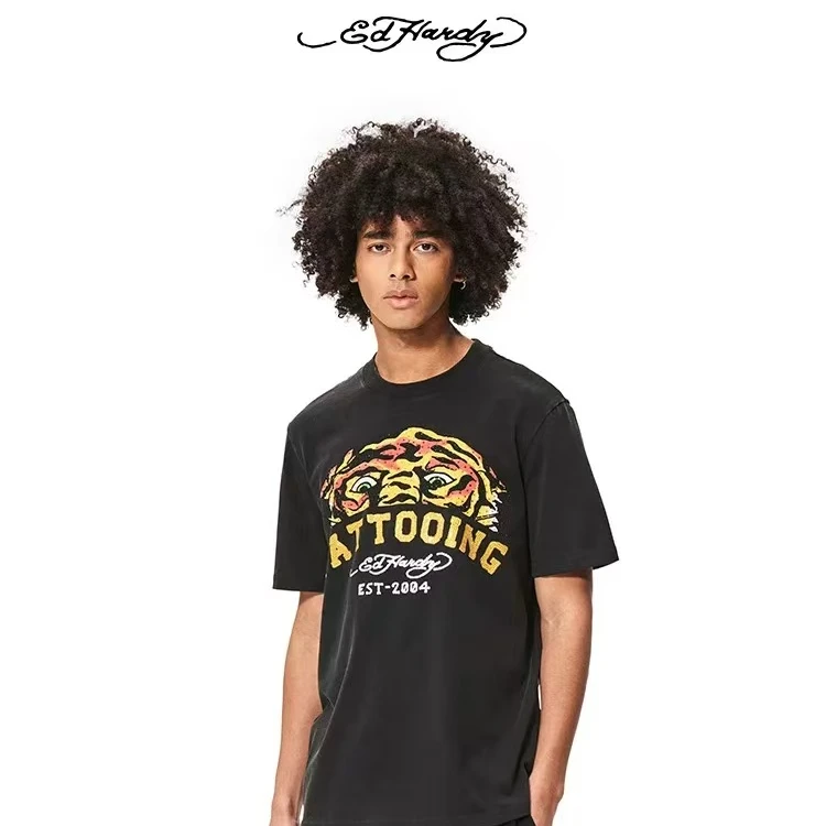 Ed Hardy埃德哈迪夏新轻奢痞帅男装宽松虎头男士短袖T恤E1QBM052