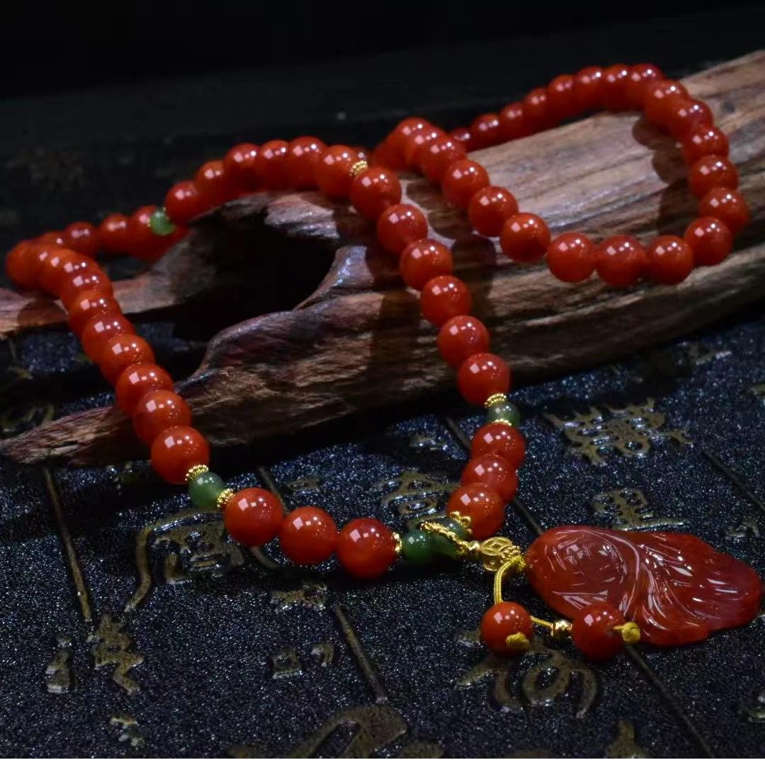 SJ【一九珠宝】南红火焰金鱼套链-卡6mmS925银-多样性发一件 YJ3016