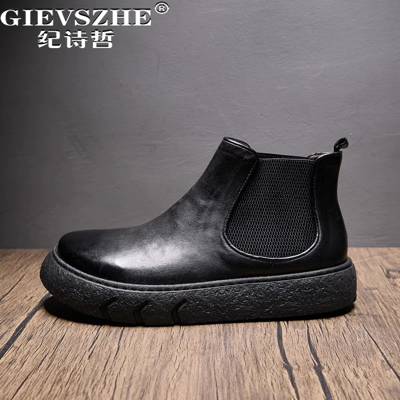 纪诗哲男鞋百搭透气轻奢短靴男款时尚潮流休闲鞋复古透气切尔西靴