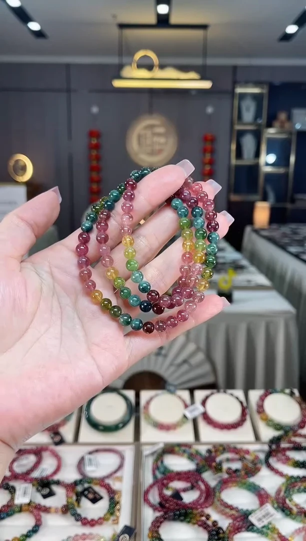 未镶嵌冰透体老矿碧玺彩虹三圈手串5mm+碧玺hon多样性发一条