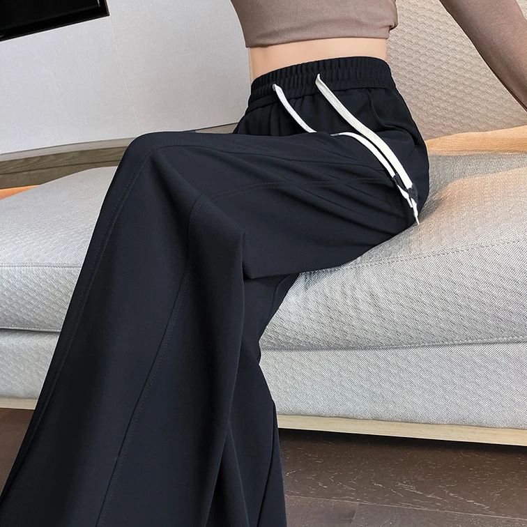 窄版阔腿裤女夏季薄款冰丝直筒香蕉卫裤休闲百搭显瘦小个子九分裤