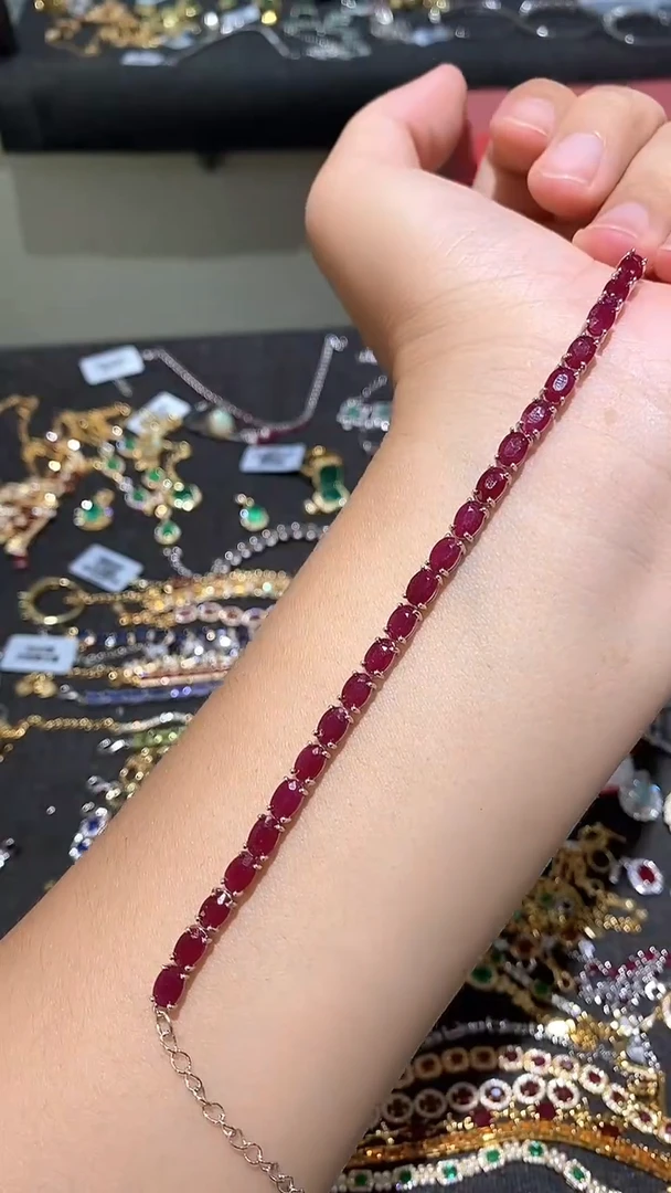 手链银S925镶嵌红宝石手链