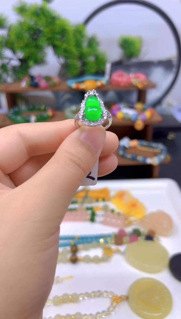 翡翠戒指银S925镶嵌DIY款J105