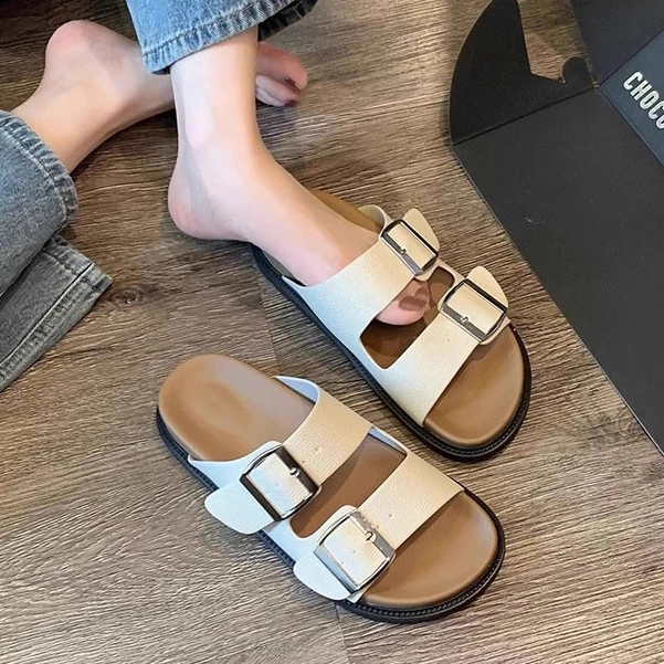 凉拖鞋女夏季外穿2025新款厚底勃肯鞋休闲 平底博肯沙滩凉鞋一字