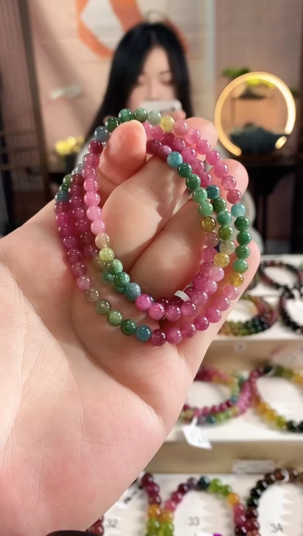 未镶嵌手链碧玺G2639-1三圈颜色微差