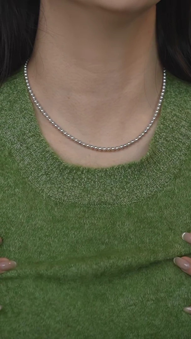 【闪购商品】海水珍珠项链银S925镶嵌3-4真多麻串链