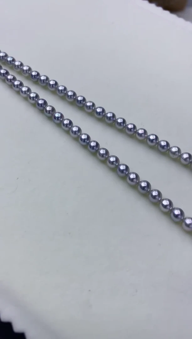 银S925镶嵌DA海水珍珠灰珠串链5-5.5MM GD070