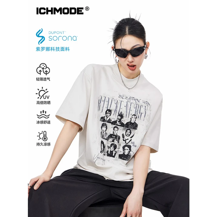 ICHMODE美式复古短袖T恤女索罗娜上衣时尚休闲夏季宽松人物印花