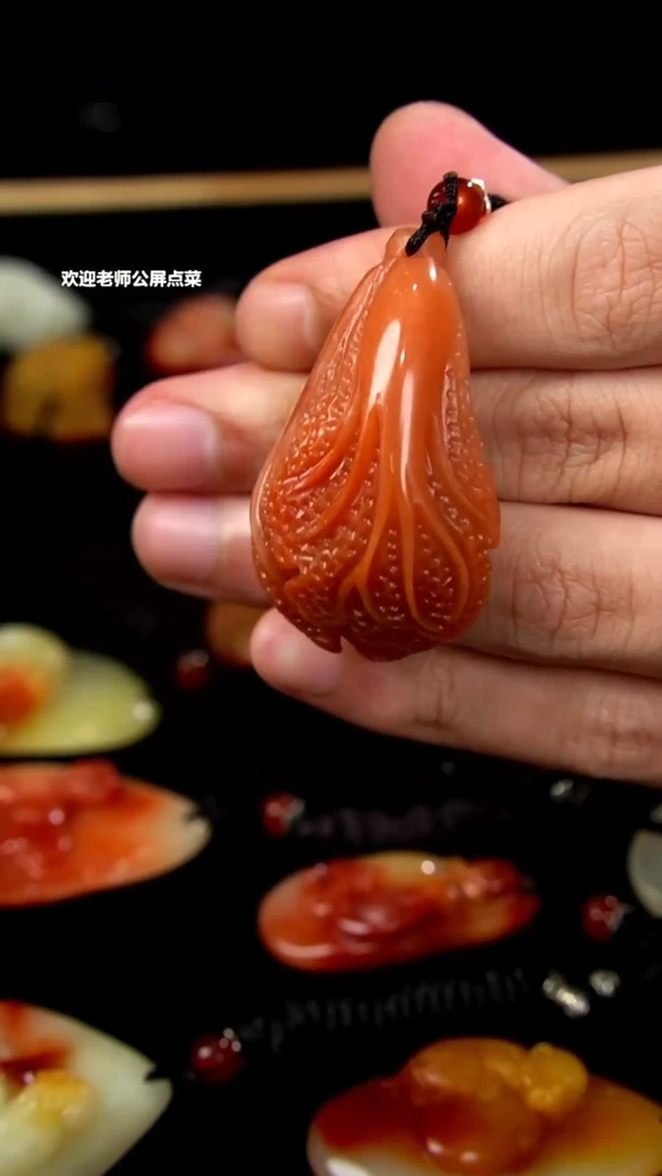 寿山石桃花白菜挂坠