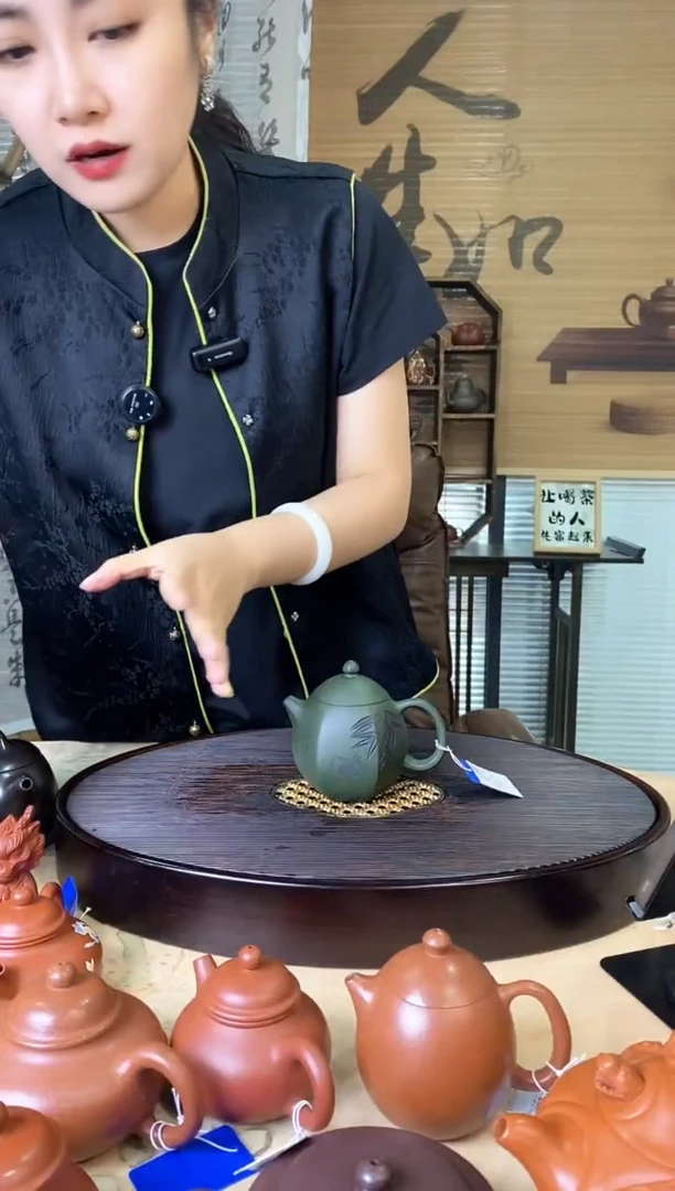 茶壶紫砂绿泥六方龙蛋