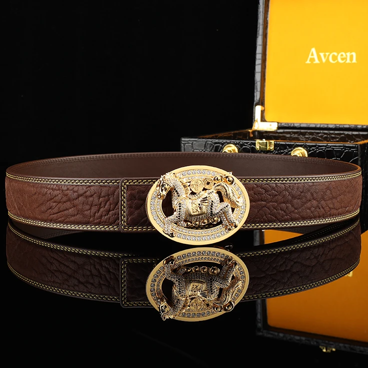 不锈钢马生肖皮带真皮平滑扣潮流时尚新款商务百搭头层牛皮裤腰带