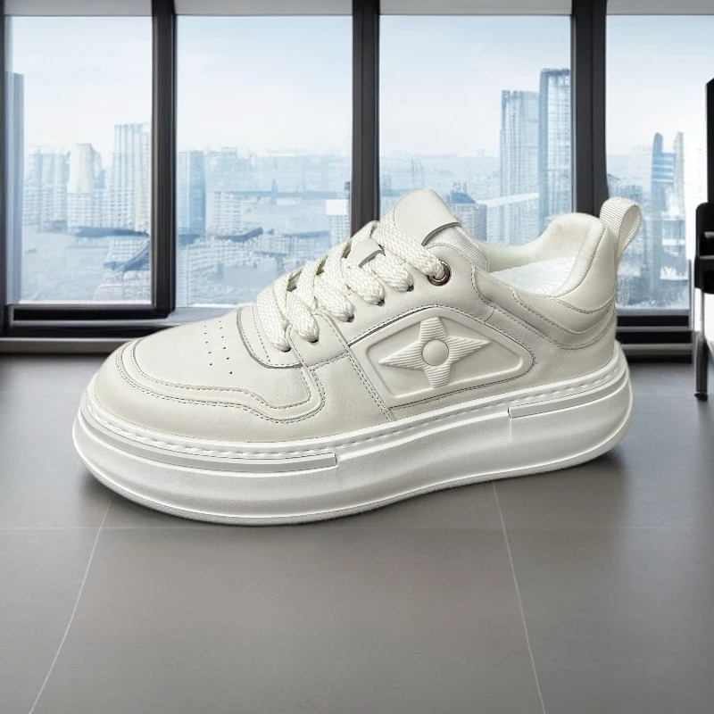 运动休闲鞋秋季韩版透气板鞋运动圆头休闲板鞋男士百搭厚底潮流