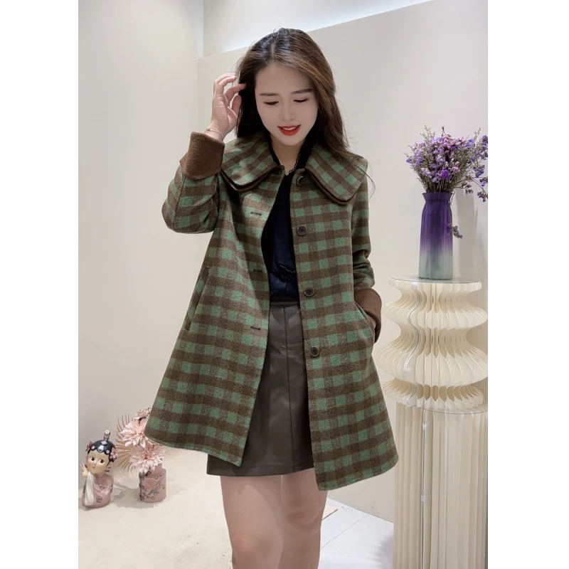 2025春季新款格子洋气呢大衣外套时尚气质女士女小个子羊毛大衣