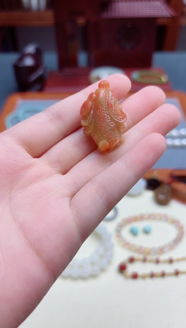 南红玛瑙未镶嵌颈饰南红白菜吊坠FYX编绳