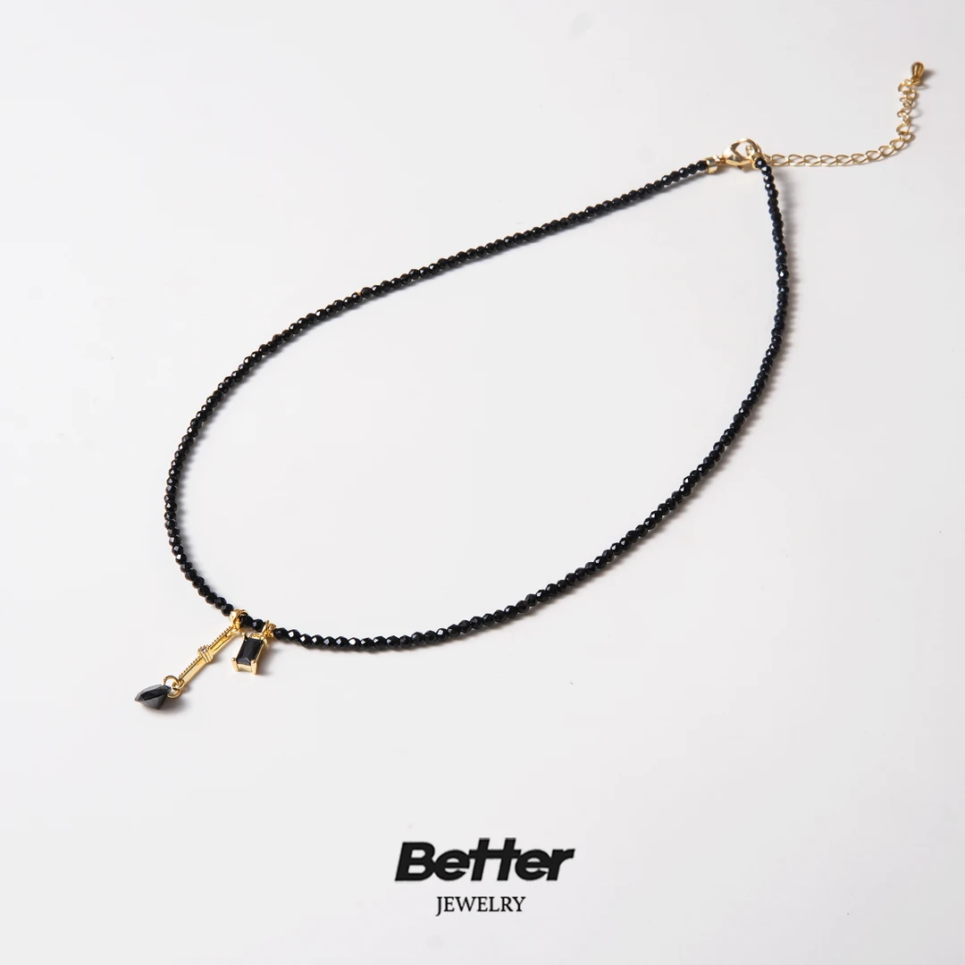 铜合金项链 C218 黑色回响流苏项链