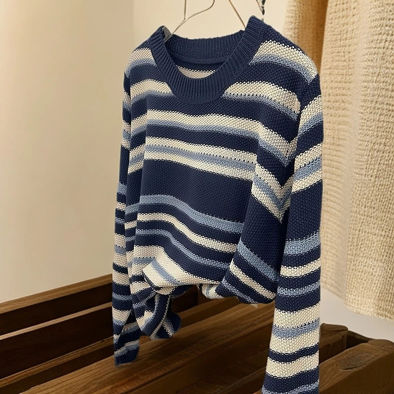 毛衣女款爆款2025新款洋气蓝色套头秋季新款圆领长袖显瘦气质上衣