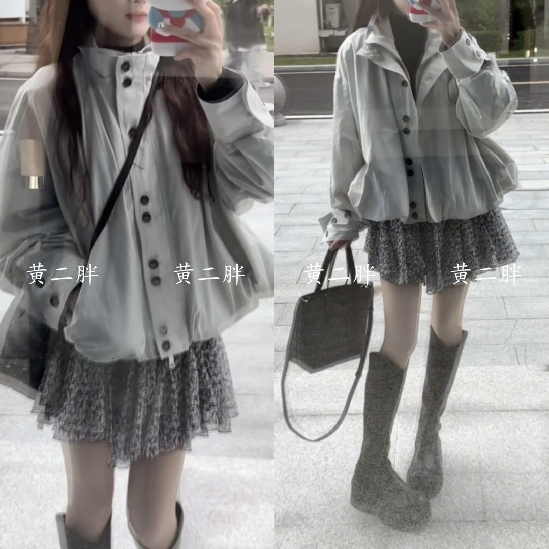 韩系花苞短款外套女2025秋新款工装宽松通勤百搭上衣+碎花半身裙