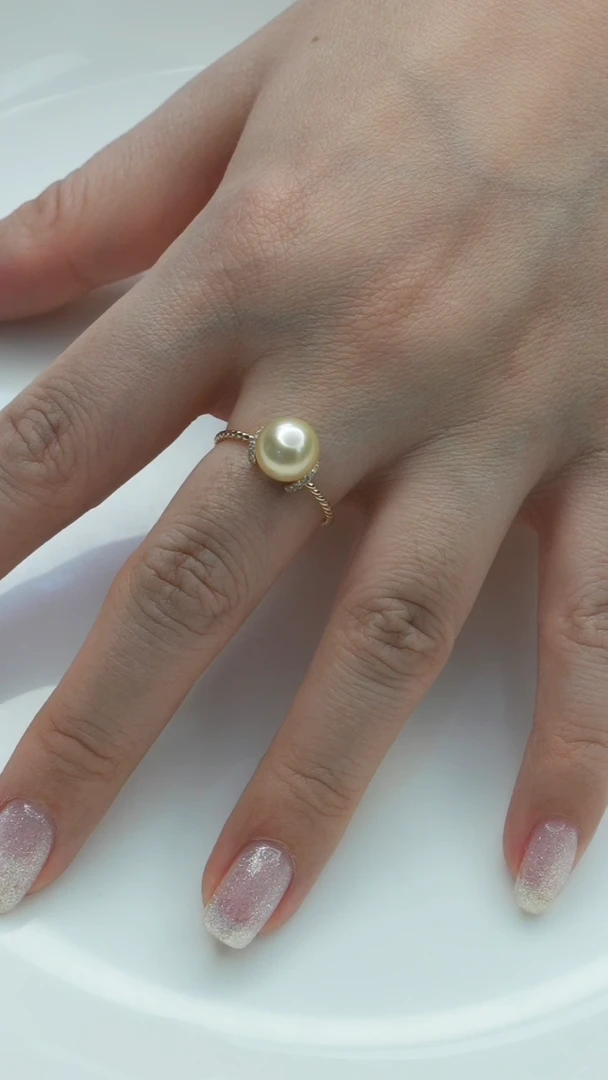 【闪购商品】海水珍珠戒圈14K金镶嵌南洋金戒指