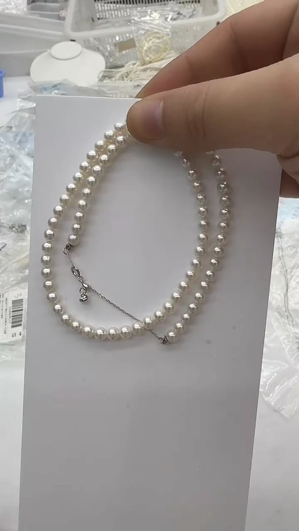 颈饰银S925镶嵌淡水珍珠5-6mm 爱心尾链-孤品